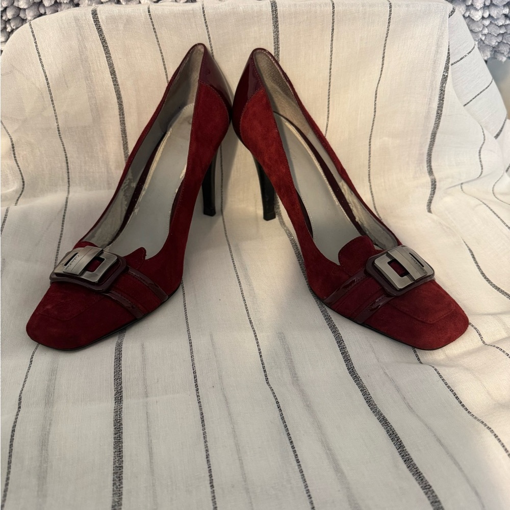 Calvin Klein Burgundy Heels with Buckle Detail